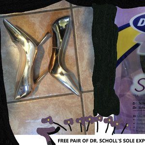 Steve Madden GOLD POET STILETTOS w/Free Pair Sole Expressions Comfort Insoles 8M